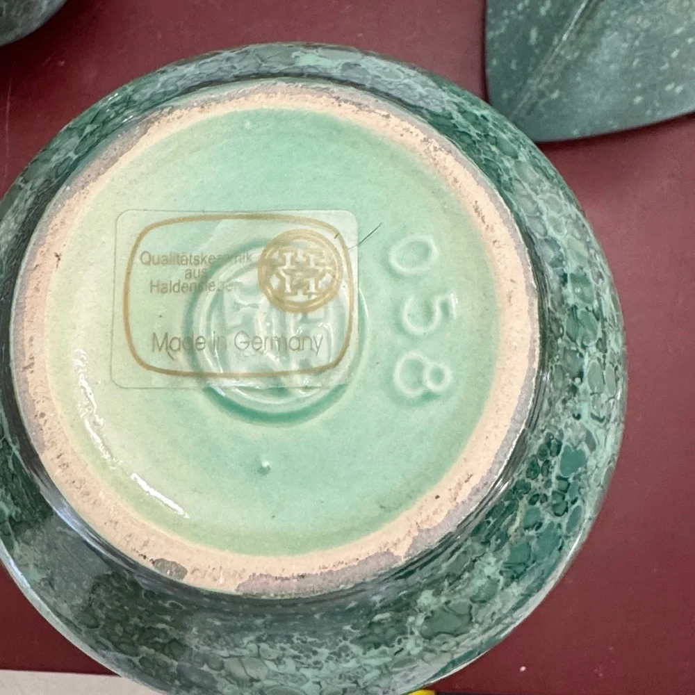 Vintage VEB Haldensleben Vases Qualitats Keramik Germany Carstens Green Set Of 3